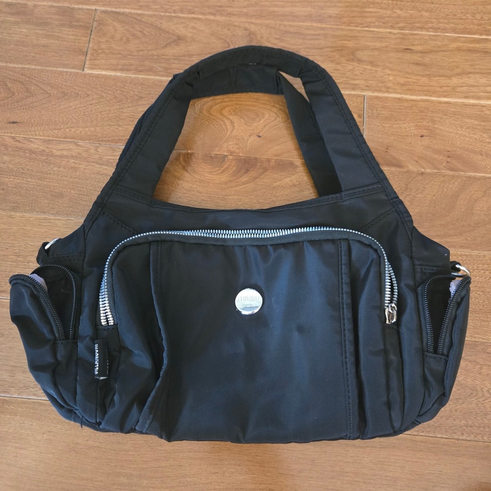 Jielshi Black Nylon Multi Pocket Shoulder Bag Handbag Lightweight Silver Travel